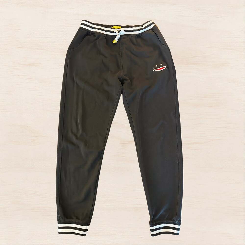 UP!Smile Black Striped Waistband Joggers With Smile Face. Y2K aesthetic.